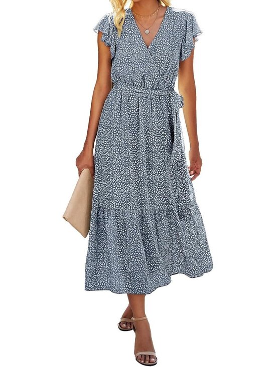 Dresses & Skirts - Women's Dark Blue Classic V Neck A Line Casual Sleeveless Pull On Midi Dress